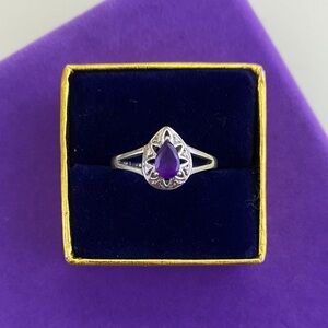 💛 Sterling Silver Amethyst Ring | Art Deco Vintage Inspired | Tear Drop